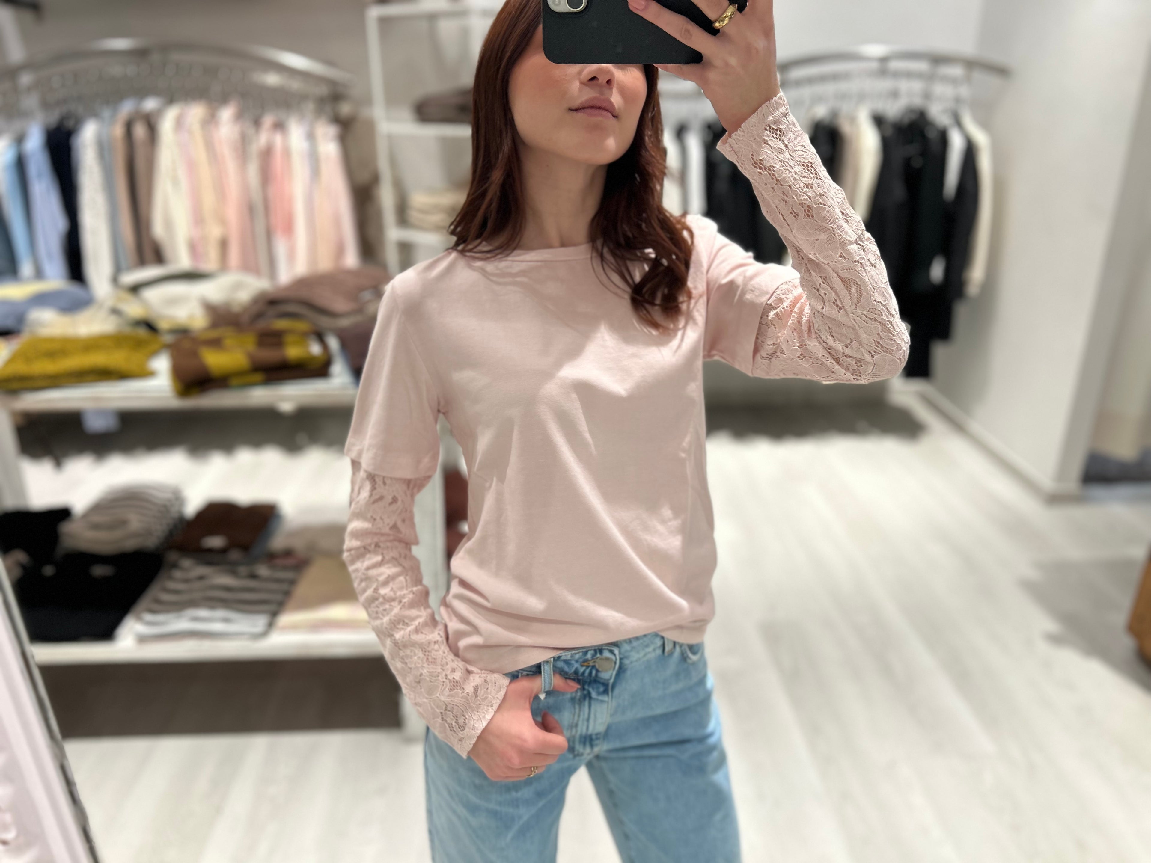 T-shirt manica lunga con pizzo