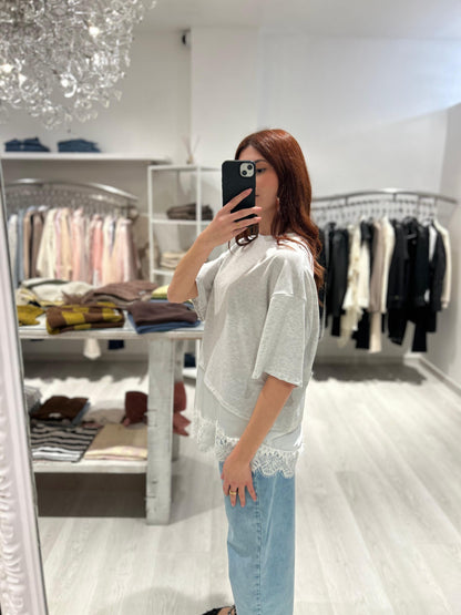 T-shirt manica corta con pizzo