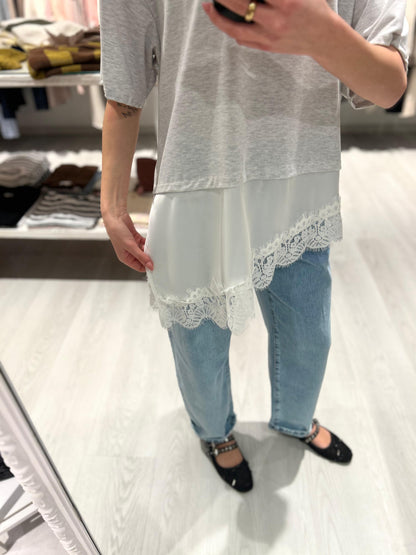 T-shirt manica corta con pizzo