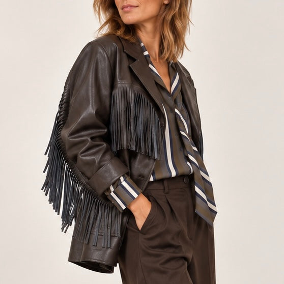 Blazer eco-pelle frange