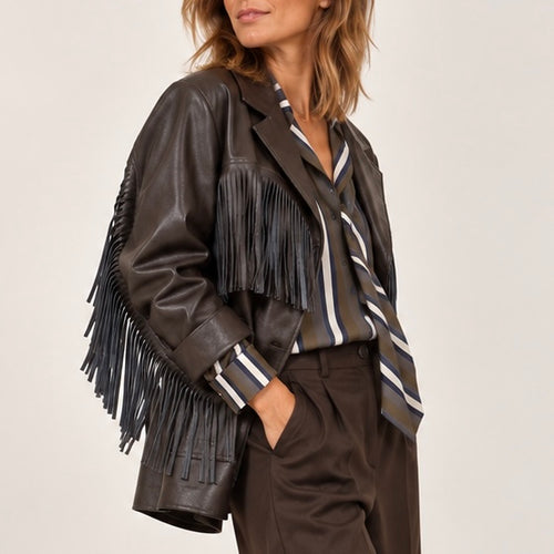 Blazer eco-pelle frange