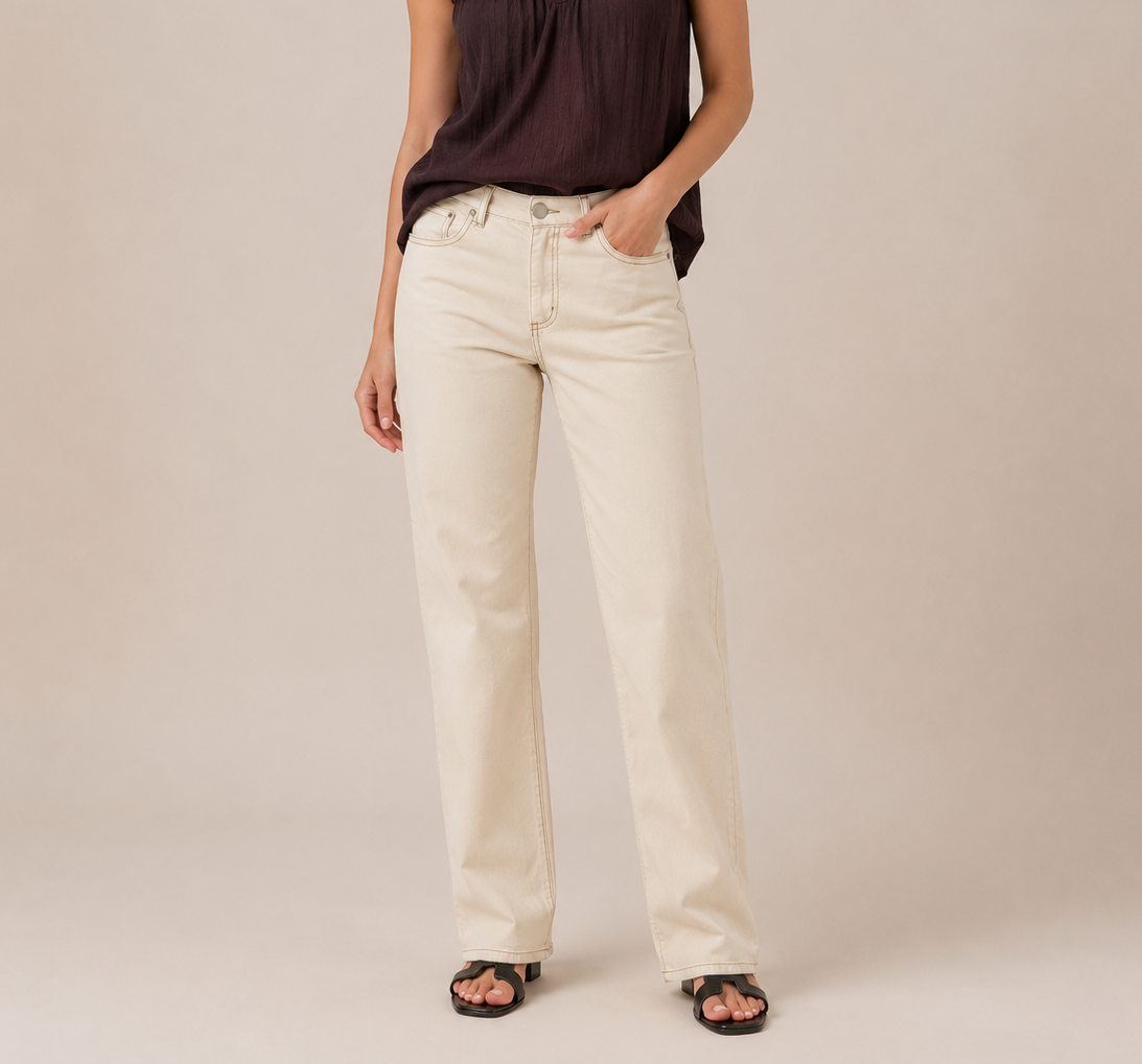 Jeans palazzo con cuciture marroni