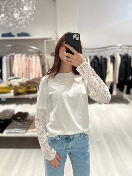 T-shirt manica lunga con pizzo