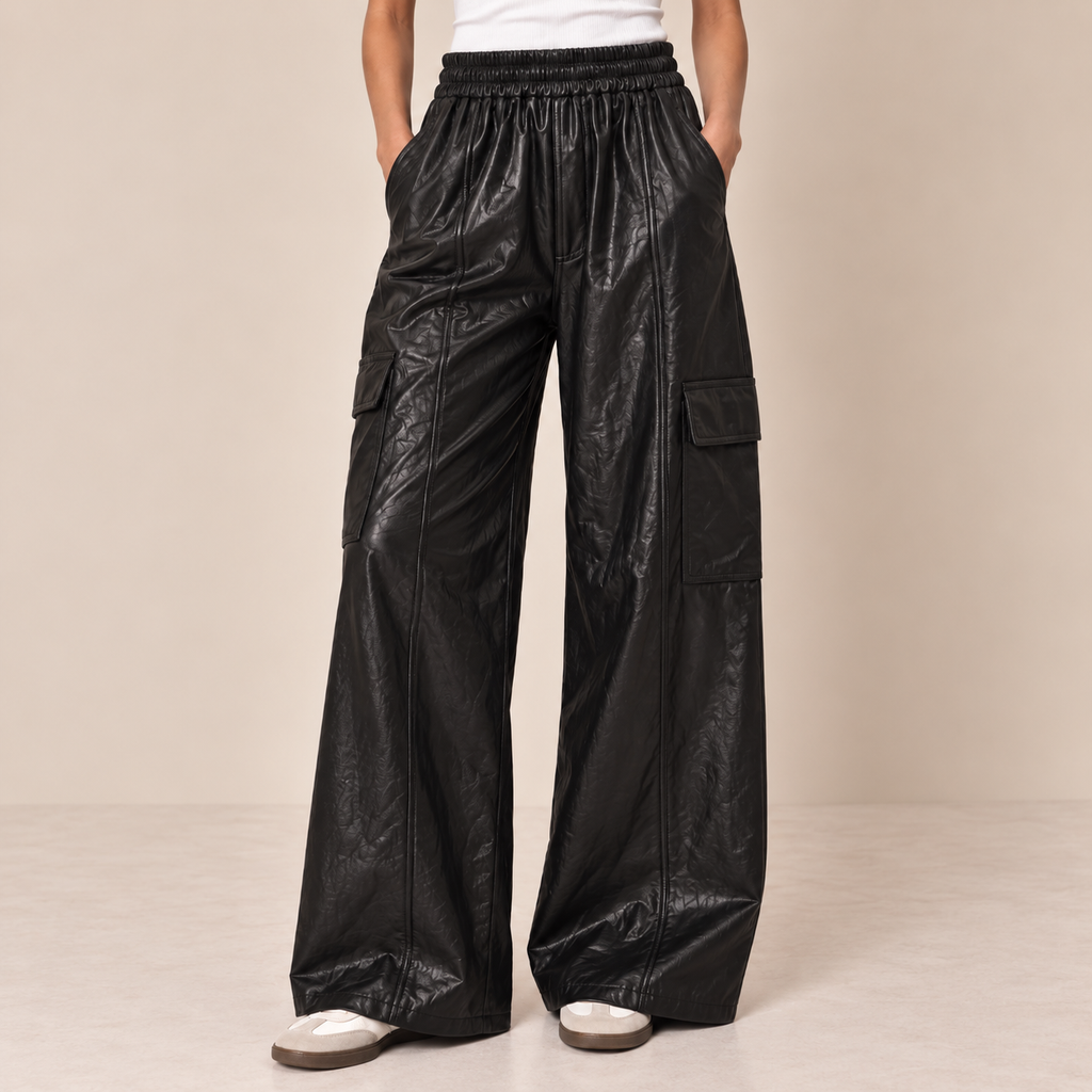 Pantalone cargo eco-pelle