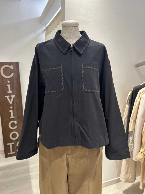 Camicia London in cotone con zip e tasche frontali, taglia unica fit over