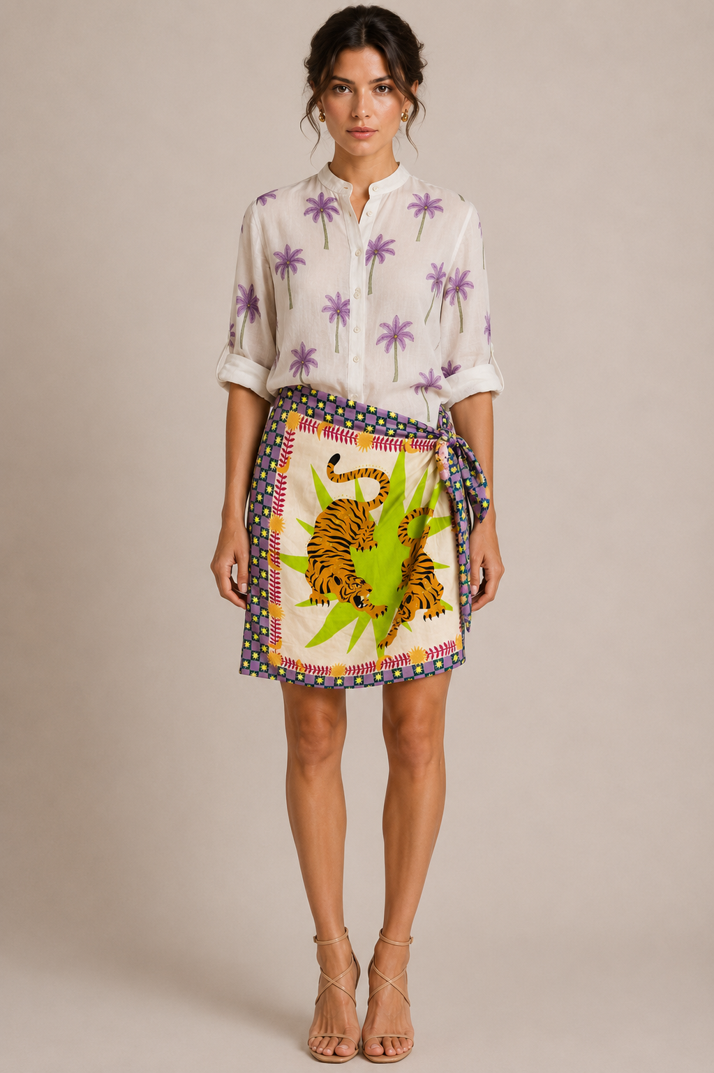 Camicia con palme lilla