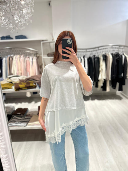 T-shirt manica corta con pizzo