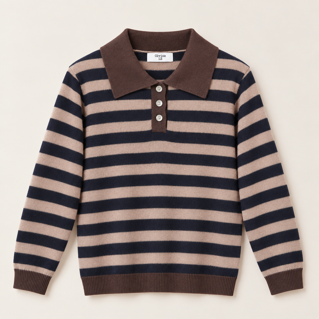 Polo righe misto cashmere