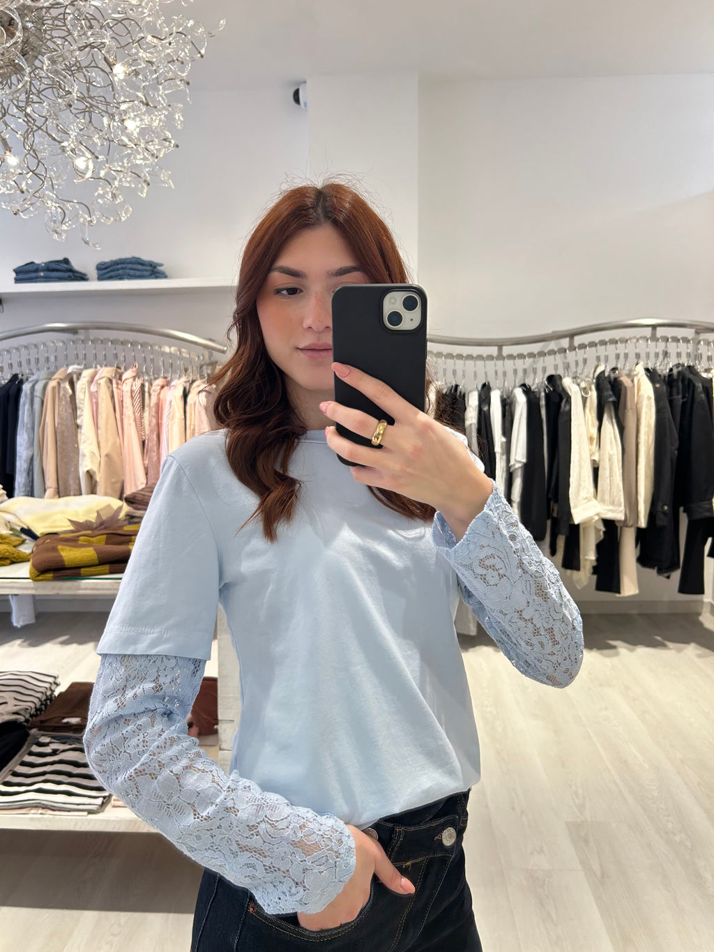 T-shirt manica lunga con pizzo