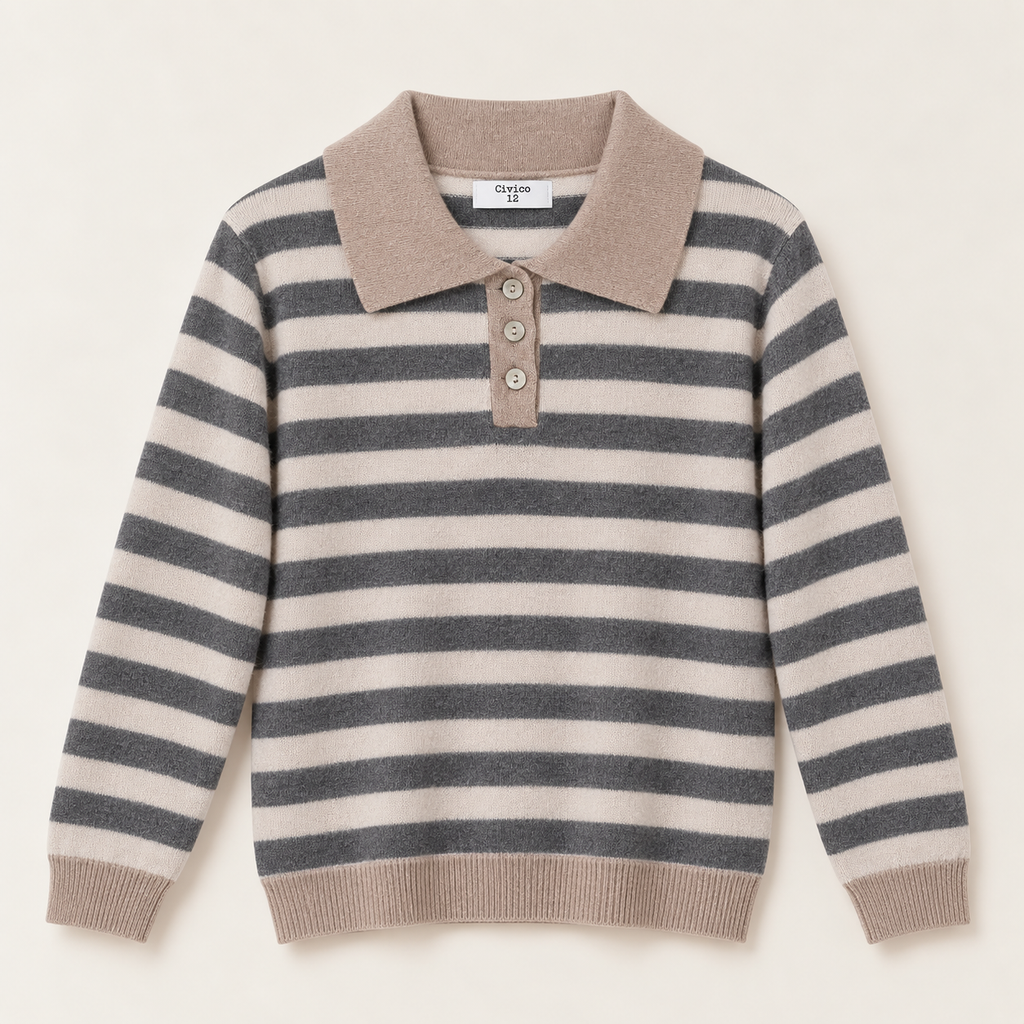Polo righe misto cashmere