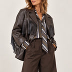 Blazer eco-pelle frange
