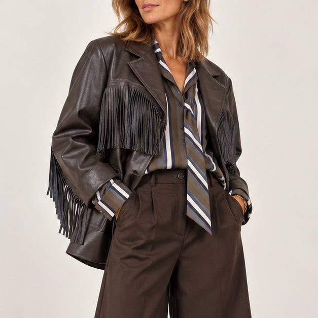 Blazer eco-pelle frange