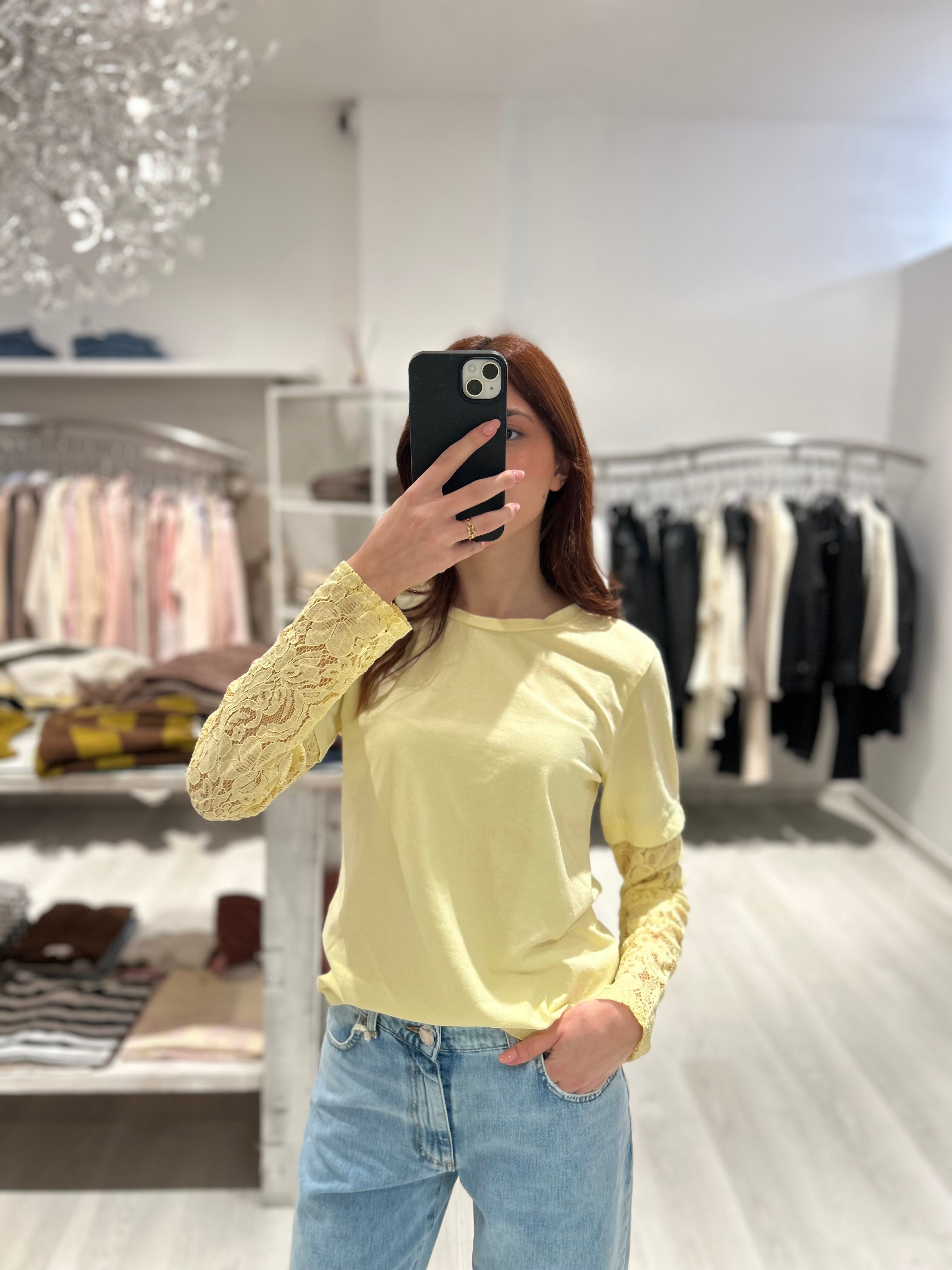 T-shirt manica lunga con pizzo