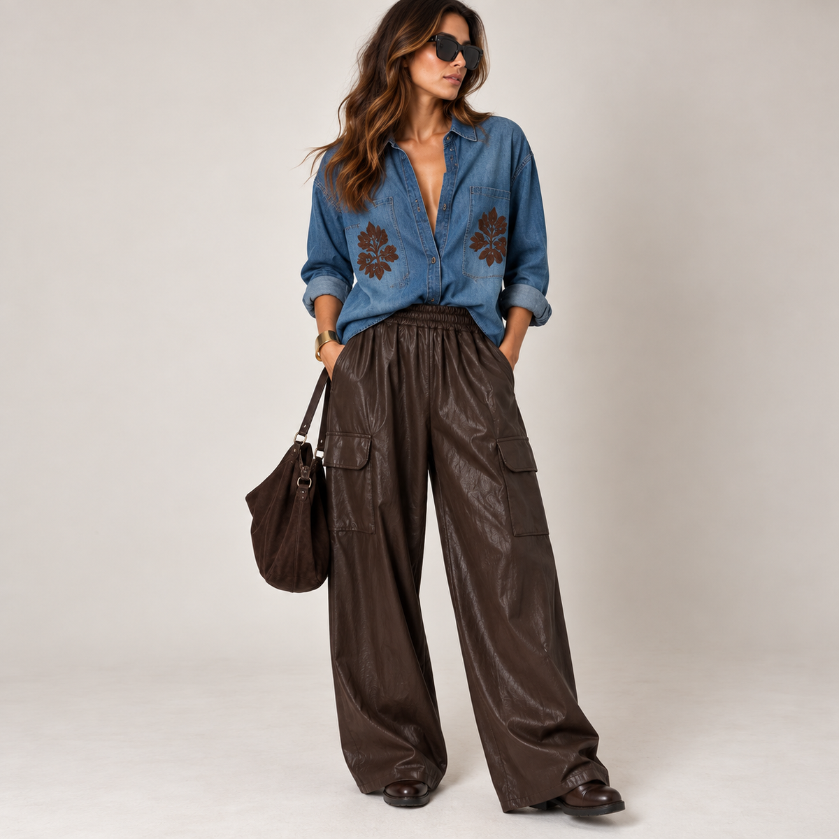 Pantalone cargo eco-pelle