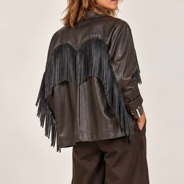 Blazer eco-pelle frange