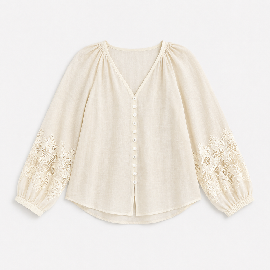 Camicia con manica ricamata