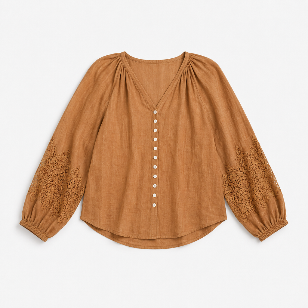 Camicia con manica ricamata