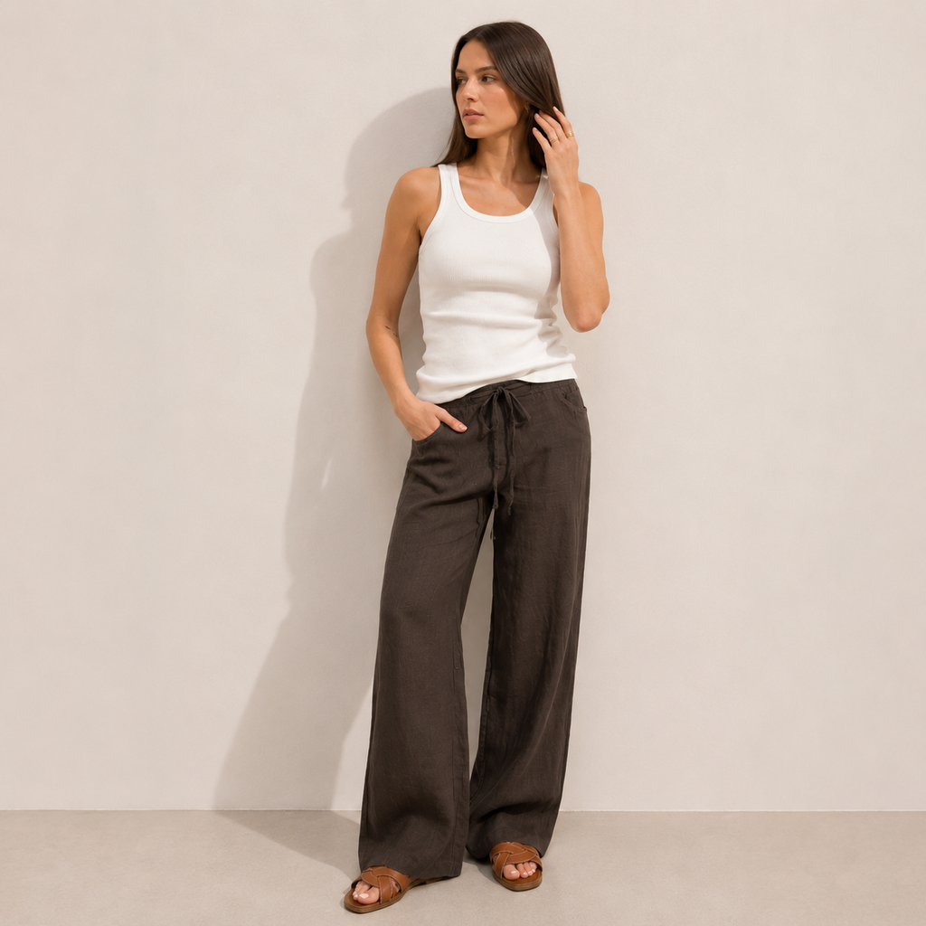 Pantalone lino con fiocco